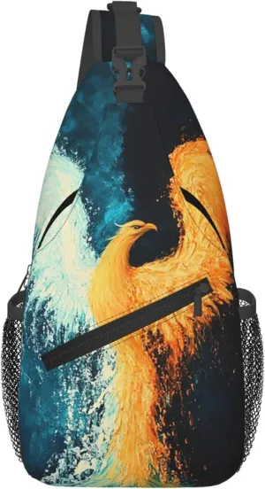 Fire Water Phoenix Sling Bag Crossbody Backpack, Animal Sling Chest Bag for Women Men Travel Gym Daypack