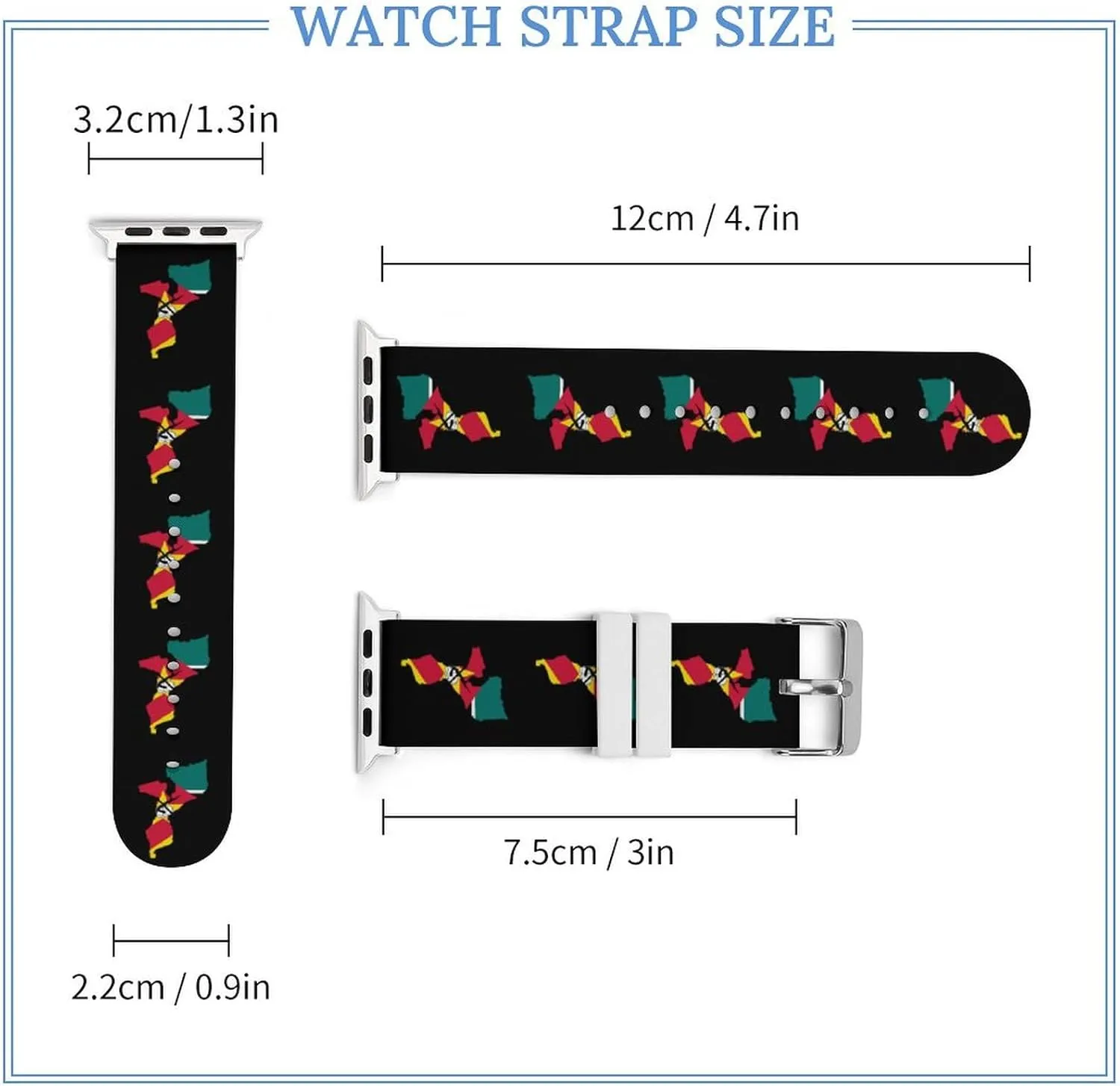 Flag Map of Mozambique Adjustable Silicone Watchband Compatible with IWatch Classic Soft Sports Watch Strap for Men Women