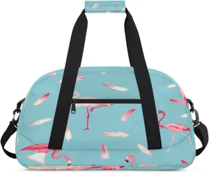 Flamingo Gym Duffel Bag for Men Women Flamingo Feathers Sports Tote Bag with Adjustable Shoulder Strap for Dance Gymnastics Traveling Outdoor Camping Overnight Stay