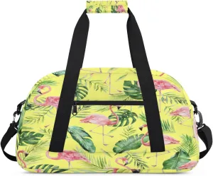 Flamingo Gym Duffel Bag for Men Women Palm Leaves Sports Tote Bag with Adjustable Shoulder Strap for Dance Gymnastics Traveling Outdoor Camping Overnight Stay