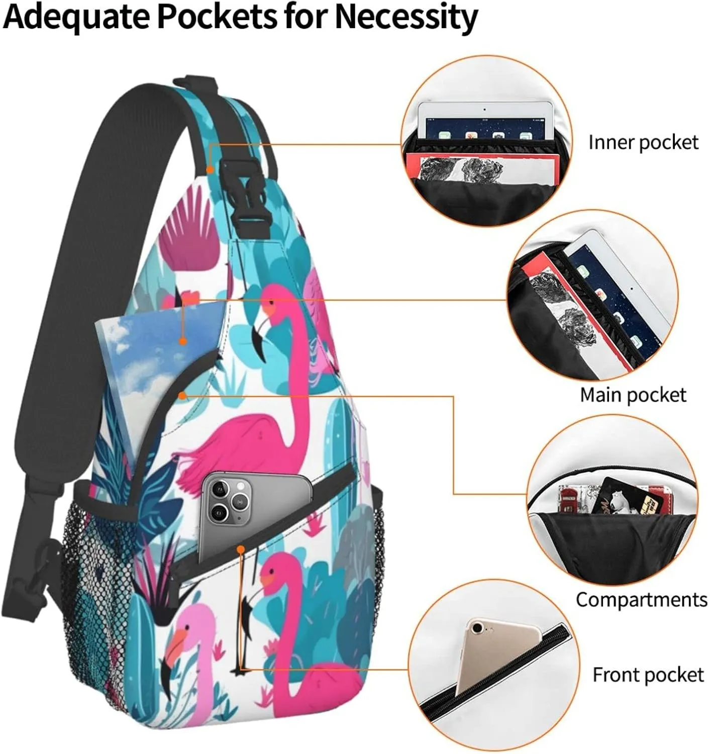 Flamingo Outdoor Cross-body Shoulder Bag, Unisex Backpack For Women Men Young Hiking Travel