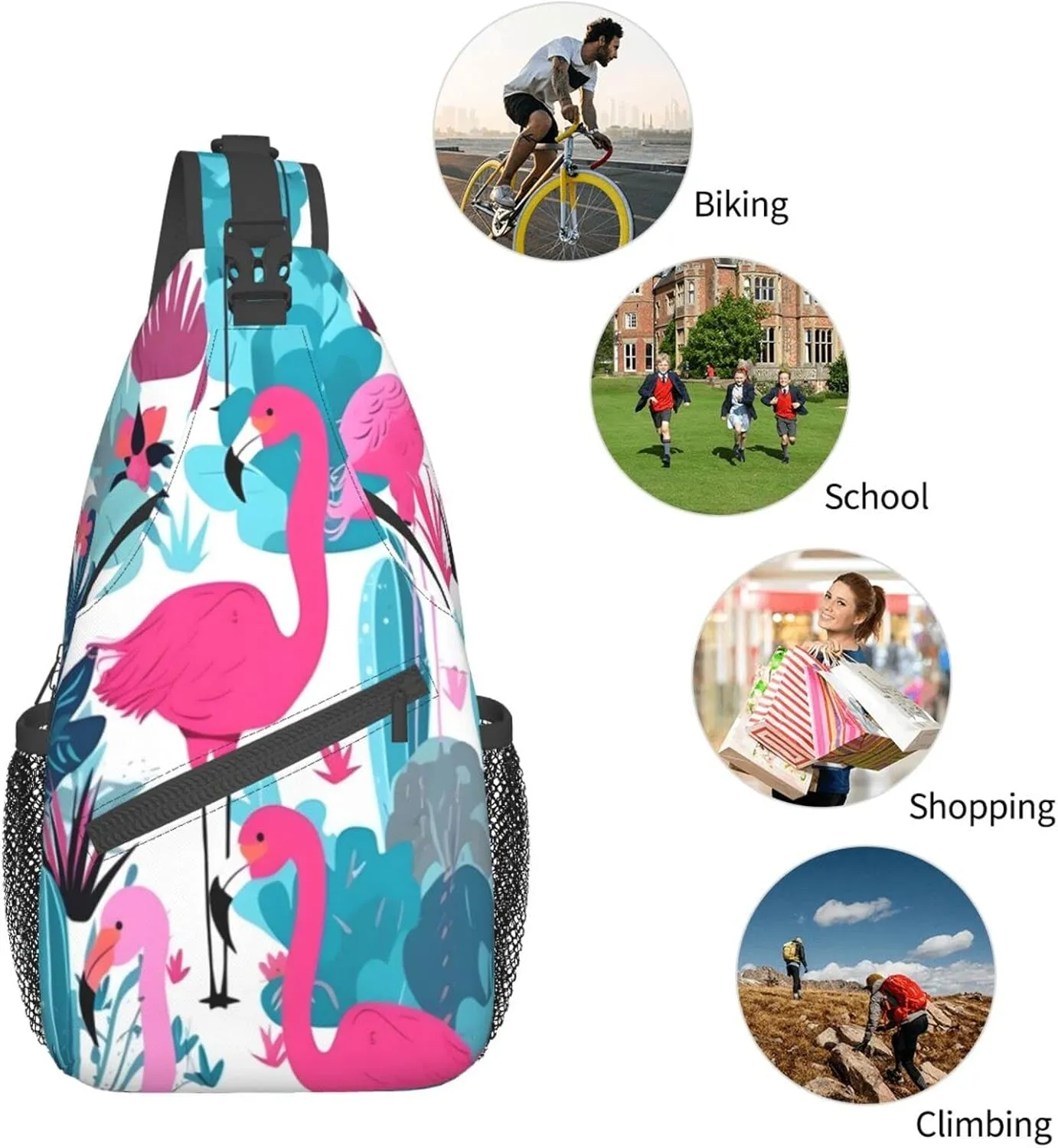 Flamingo Outdoor Cross-body Shoulder Bag, Unisex Backpack For Women Men Young Hiking Travel