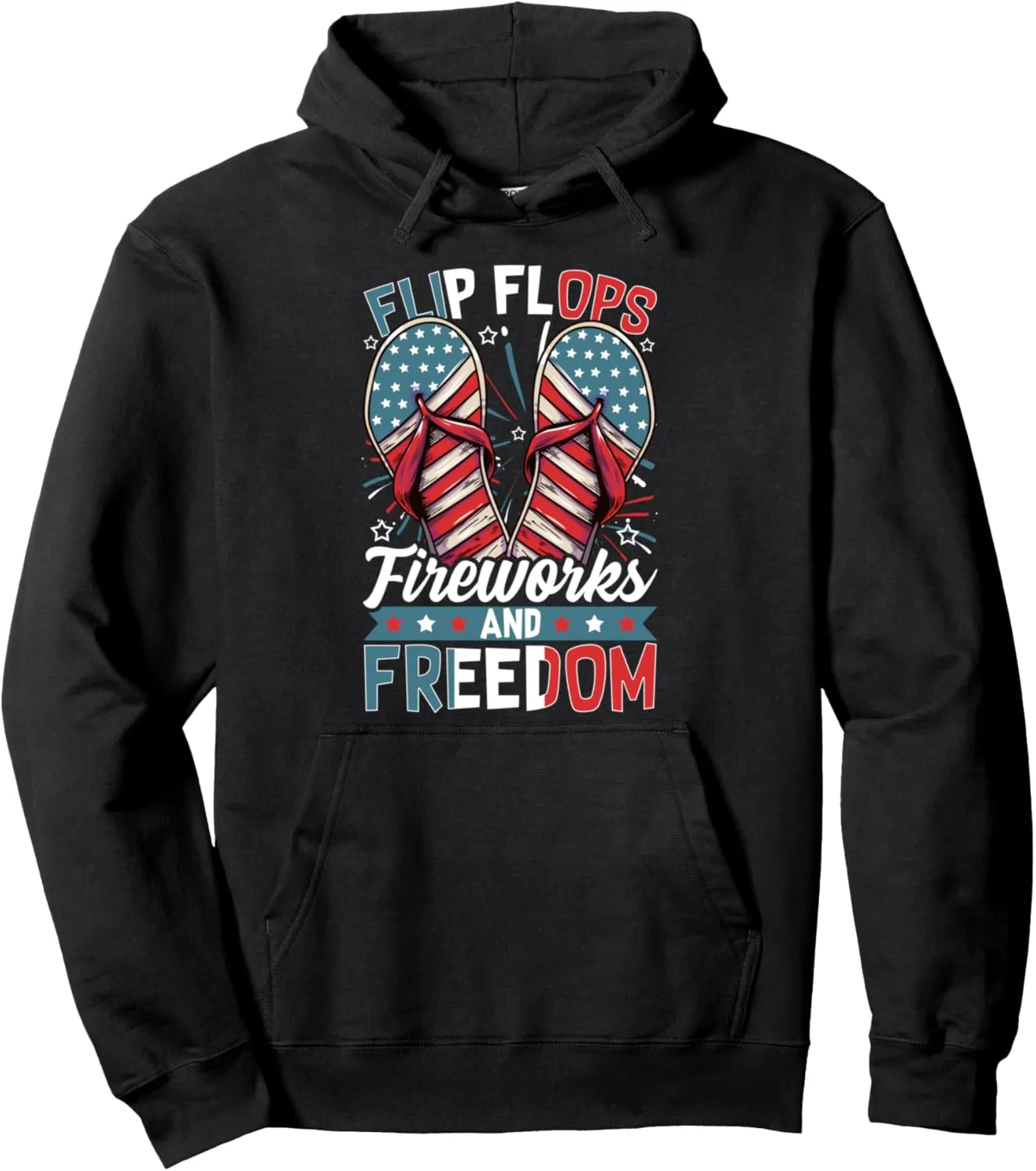 Flip Flops Fireworks & Freedom Patriotic American Flag Beach Pullover Hoodie