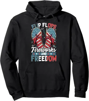 Flip Flops Fireworks & Freedom Patriotic American Flag Beach Pullover Hoodie