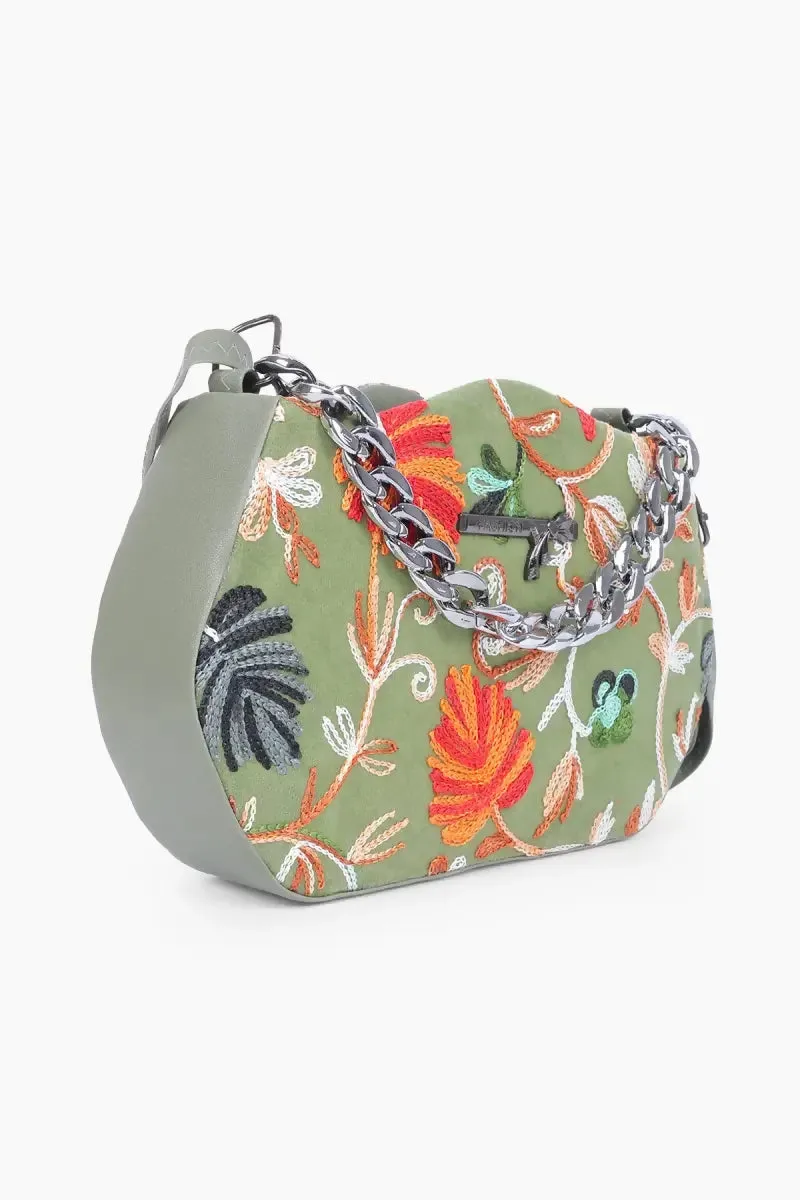 Floral Embroidered Sling Bag for Women( Green )