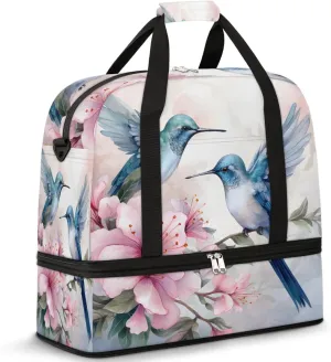 Flower Hummingbird Foldable Travel Duffel Bag Overnight Weekender Bag with Shoes Compartment Sports Gym Bag for Men Women