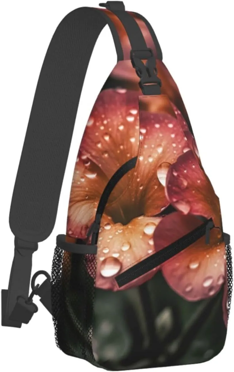 Flower Raindrops Sling Bag Backpack For Men Cross Chest Bag Crossbody Shoulder Bag Travel Hiking Daypack