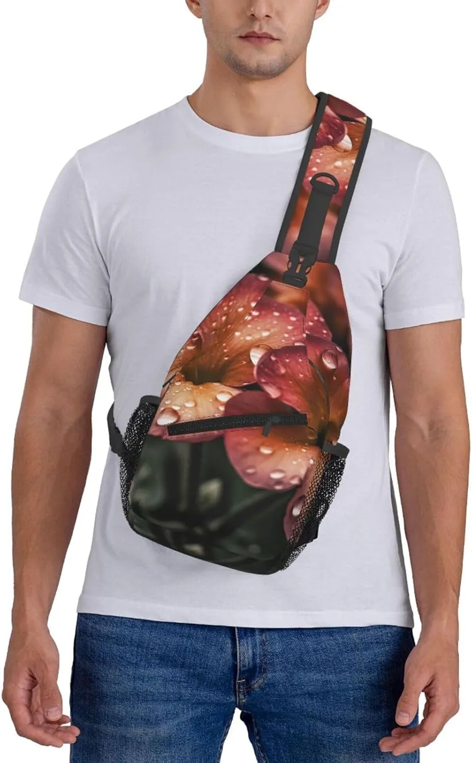 Flower Raindrops Sling Bag Backpack For Men Cross Chest Bag Crossbody Shoulder Bag Travel Hiking Daypack