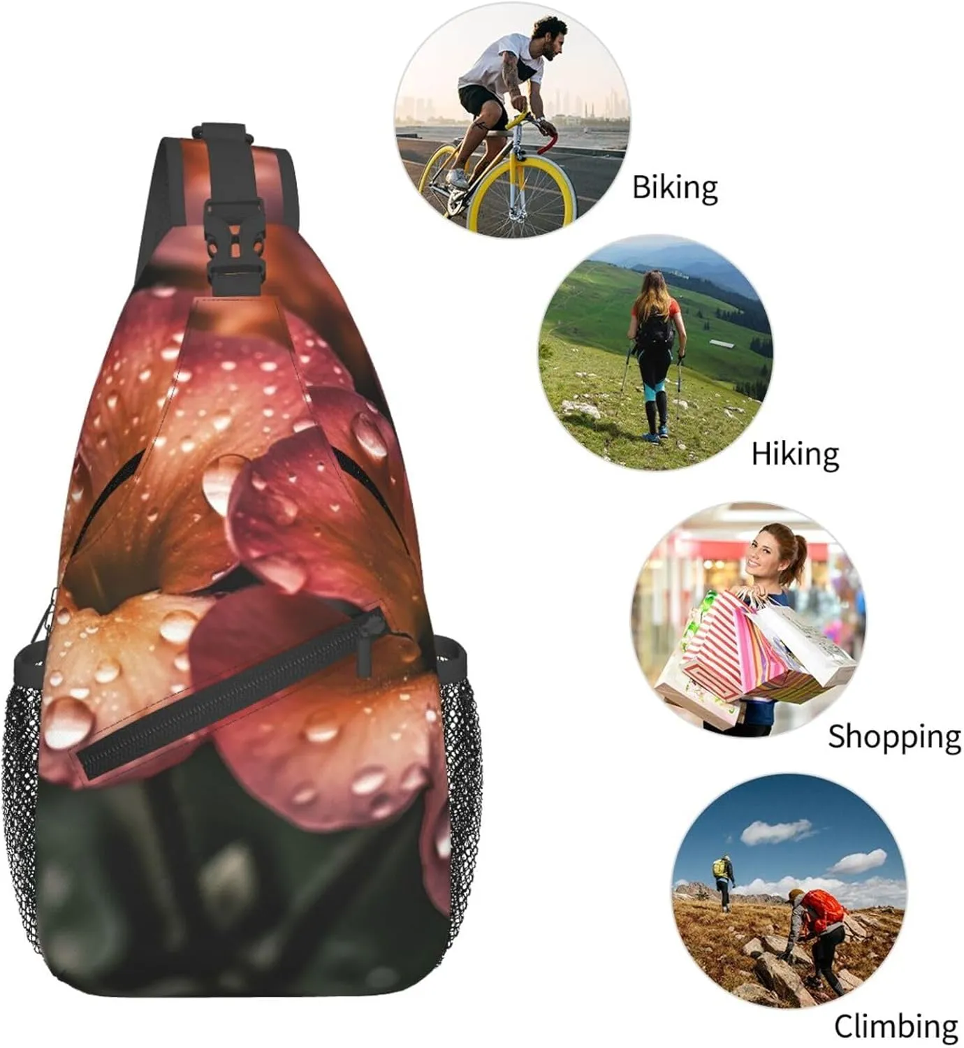 Flower Raindrops Sling Bag Backpack For Men Cross Chest Bag Crossbody Shoulder Bag Travel Hiking Daypack