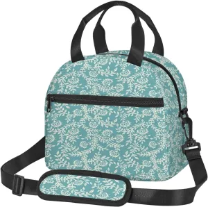 Flower,Insulated Reusable Lunch Bag with Adjustable Shoulder Strap for Adults,Flower with Stalks and Leaves Blooming,Leakproof Office Picnic Hiking Beach Tote Bag,Blue Yellow,9x5x7.8in