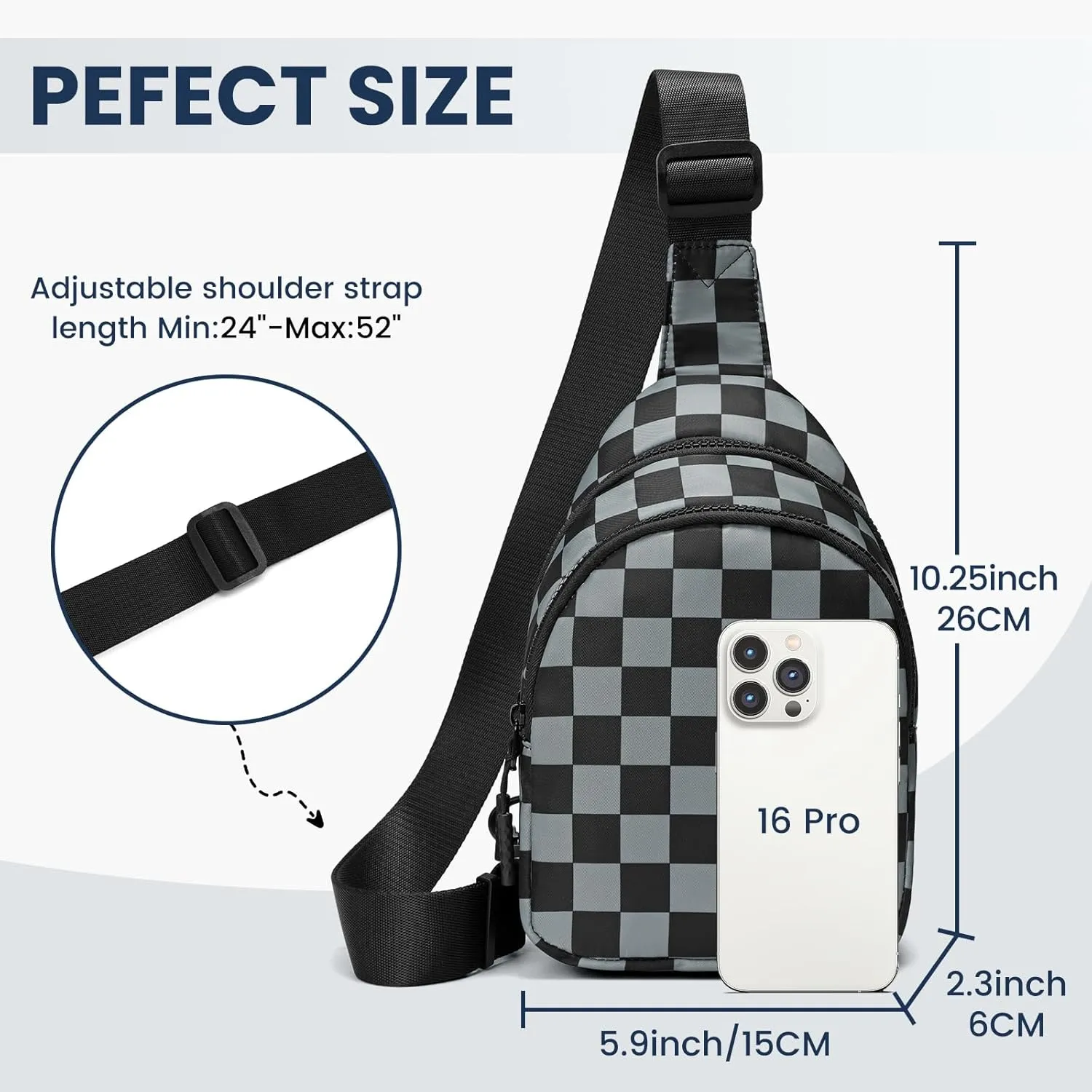 FODOKO Sling Crossbody Bag Main Compartment, Zippered Front Pockets, Adjustable Shoulder Strap, WaterResistant Lightweight