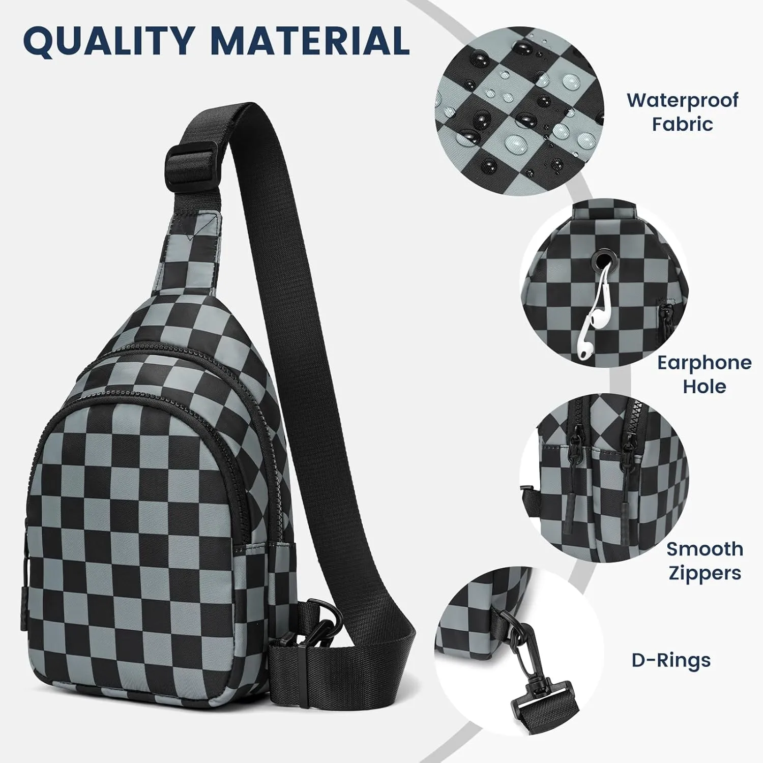 FODOKO Sling Crossbody Bag Main Compartment, Zippered Front Pockets, Adjustable Shoulder Strap, WaterResistant Lightweight