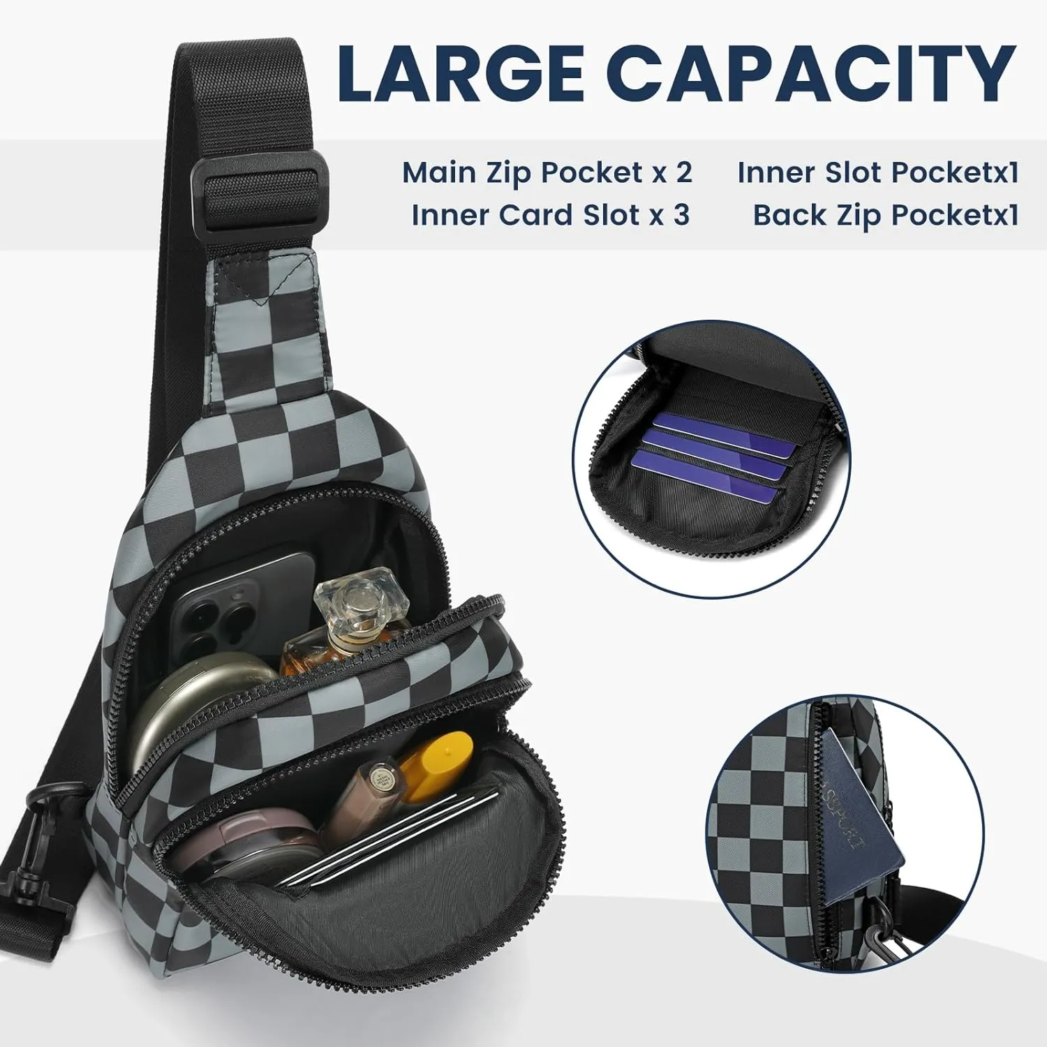 FODOKO Sling Crossbody Bag Main Compartment, Zippered Front Pockets, Adjustable Shoulder Strap, WaterResistant Lightweight