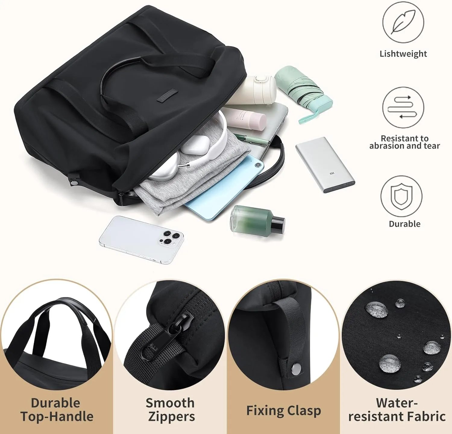 Foldable Travel Duffel Bag Carry On Yoga Tote Duffle Bags for Women Travel Sport Gym Hospital Bag Labor Delivery Overnight Luggage,40L,Black