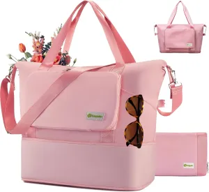 Foldable Travel Duffel Bag for Women, Water Resistant Personal Item/Carry Bag, Overnight Weekender Bag with Wet Compartment