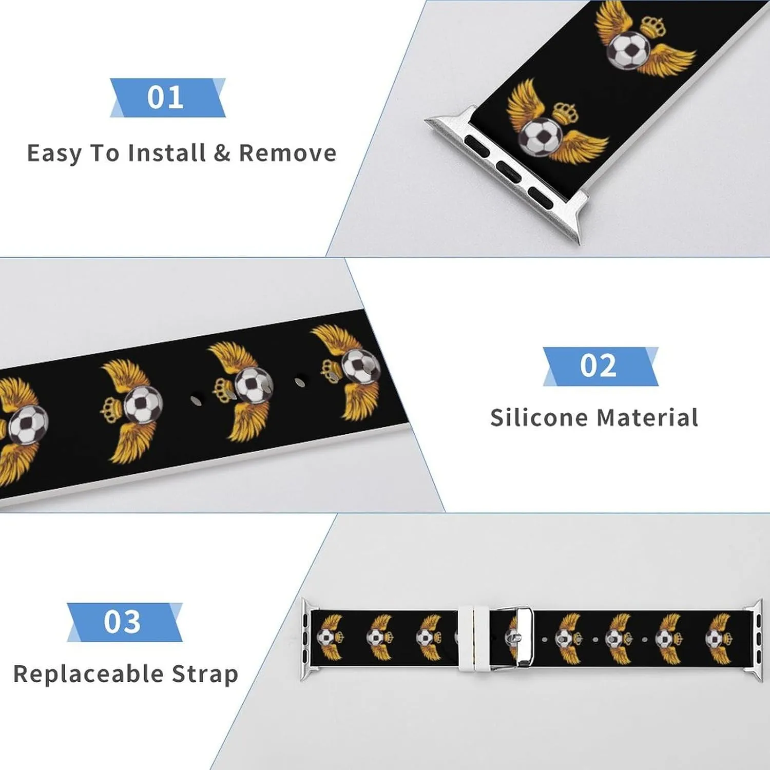 Football with Wings King Adjustable Silicone Watchband Compatible with IWatch Classic Soft Sports Watch Strap for Men Women