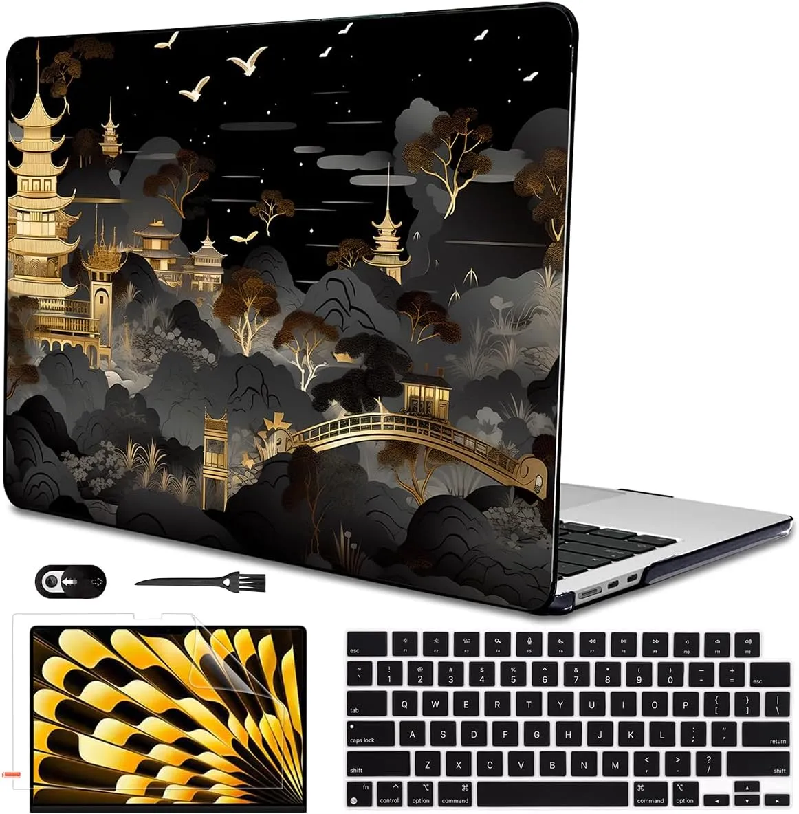 for 2022 2023 2024 2025 MacBook Air 13.6 inch Case M4 M3 M2 Chip A2681 A3113 A3420 Cover, Pattern Plastic Hard Shell Keyboard Skin for MacBook Air M4 2025 Touch ID, Tide Illustration 1