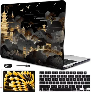 for 2022 2023 2024 2025 MacBook Air 13.6 inch Case M4 M3 M2 Chip A2681 A3113 A3420 Cover, Pattern Plastic Hard Shell Keyboard Skin for MacBook Air M4 2025 Touch ID, Tide Illustration 1