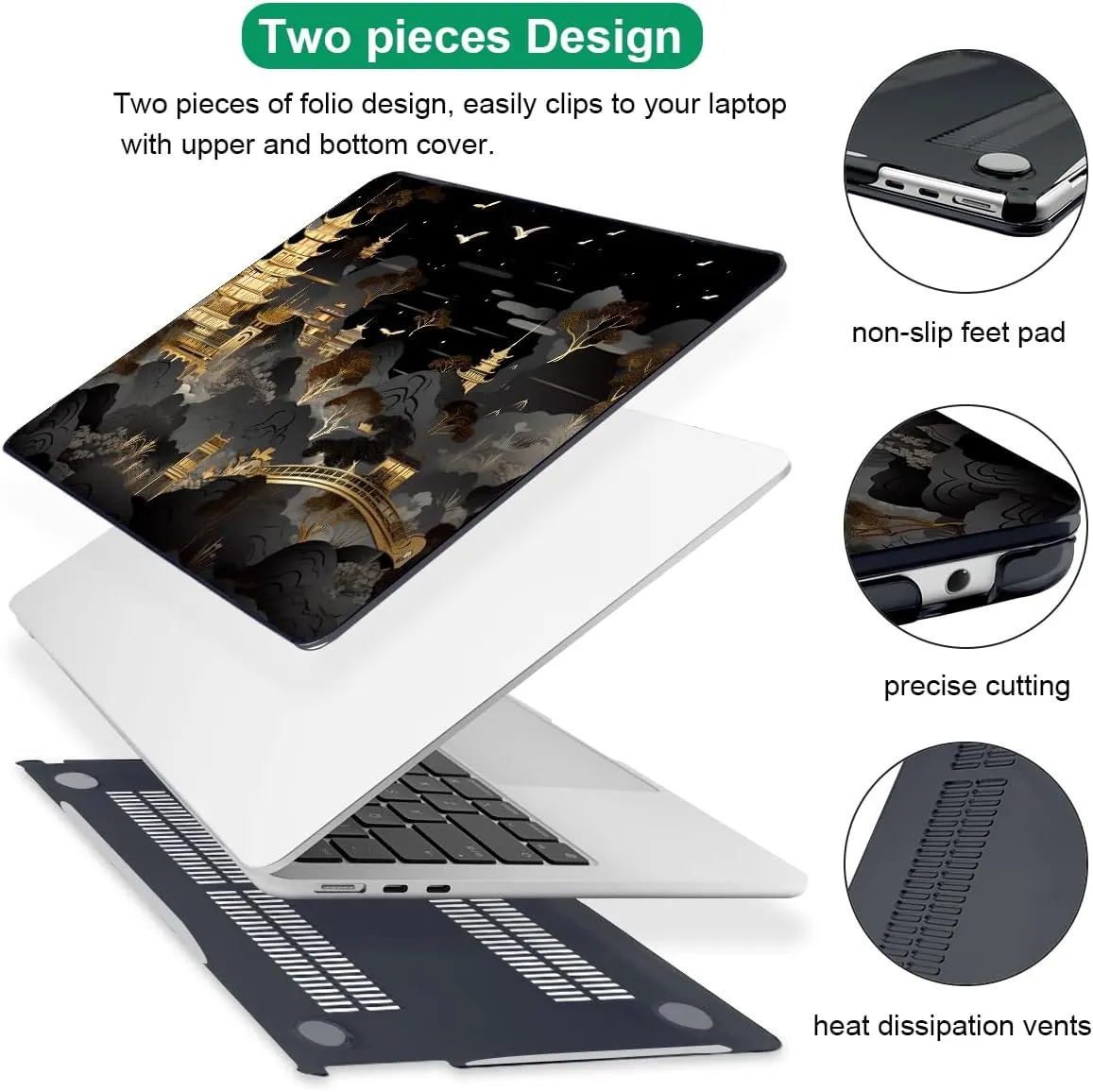 for 2022 2023 2024 2025 MacBook Air 13.6 inch Case M4 M3 M2 Chip A2681 A3113 A3420 Cover, Pattern Plastic Hard Shell Keyboard Skin for MacBook Air M4 2025 Touch ID, Tide Illustration 1