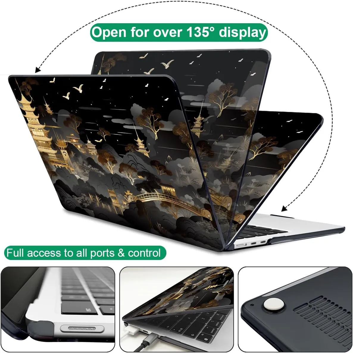 for 2022 2023 2024 2025 MacBook Air 13.6 inch Case M4 M3 M2 Chip A2681 A3113 A3420 Cover, Pattern Plastic Hard Shell Keyboard Skin for MacBook Air M4 2025 Touch ID, Tide Illustration 1