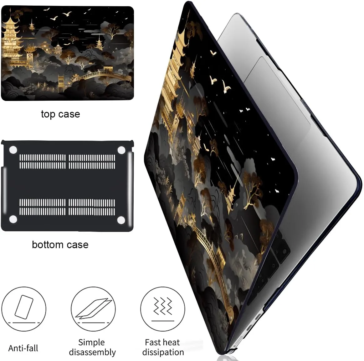 for 2022 2023 2024 2025 MacBook Air 13.6 inch Case M4 M3 M2 Chip A2681 A3113 A3420 Cover, Pattern Plastic Hard Shell Keyboard Skin for MacBook Air M4 2025 Touch ID, Tide Illustration 1