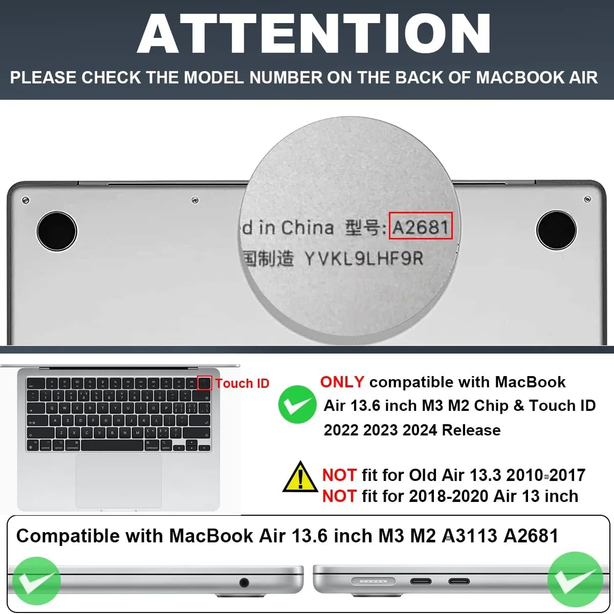 for 2022 2023 2024 2025 MacBook Air 13.6 inch Case M4 M3 M2 Chip A2681 A3113 A3420 Cover, Pattern Plastic Hard Shell Keyboard Skin for MacBook Air M4 2025 Touch ID, Tide Illustration 1