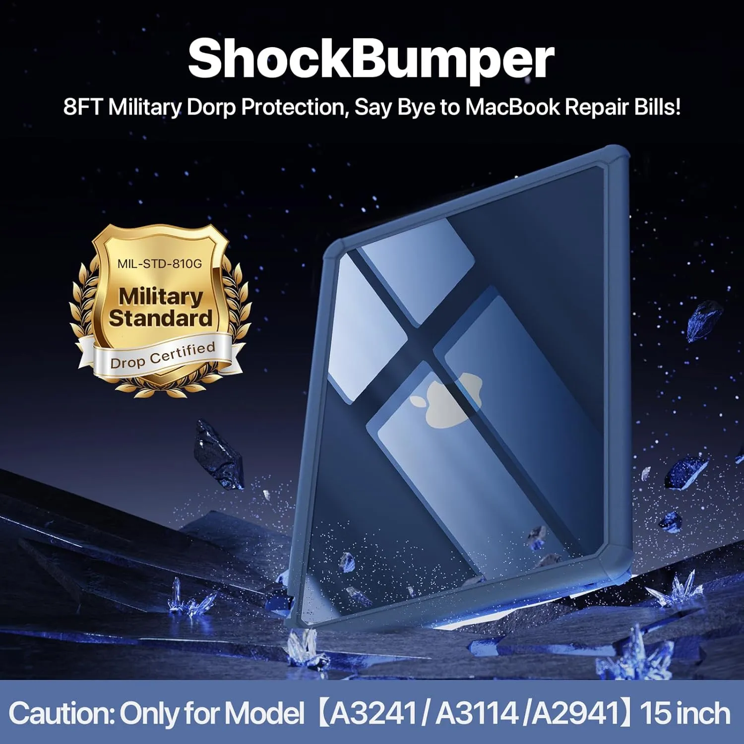 for MacBook Air 15 inch Case M4 2025 2024 2023 M3 M2 [Profi ShockBumper] [Military Drop Protection] Hard Shell Laptop Cover - Crystal Midnight