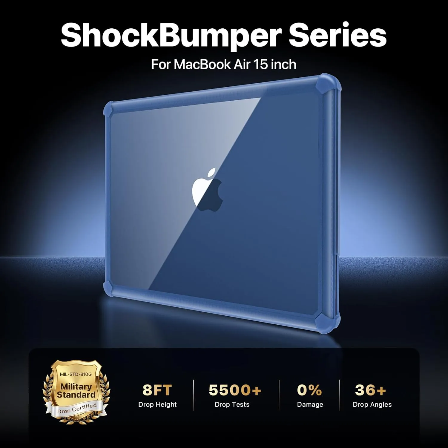 for MacBook Air 15 inch Case M4 2025 2024 2023 M3 M2 [Profi ShockBumper] [Military Drop Protection] Hard Shell Laptop Cover - Crystal Midnight