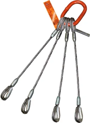 Four Leg Bridle Wire Rope Sling | 62 Ton Vertical Rated | Heavy-Duty Thimble-to-Thimble | 1-3/8" Dia. | 30' Length | EIPS 6x37 IWRC | Hanes Supply (HSI) Heavy Duty Rigging Cable