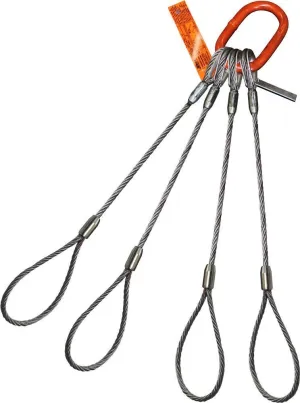 Four Leg Bridle Wire Rope Sling | 73 Ton Vertical Rated | Flemish Loop Ends | 1-1/2" Dia. | 16' Length | EIPS 6x37 IWRC | Hanes Supply (HSI) Heavy Duty Rigging Cable for Lifting and Towing