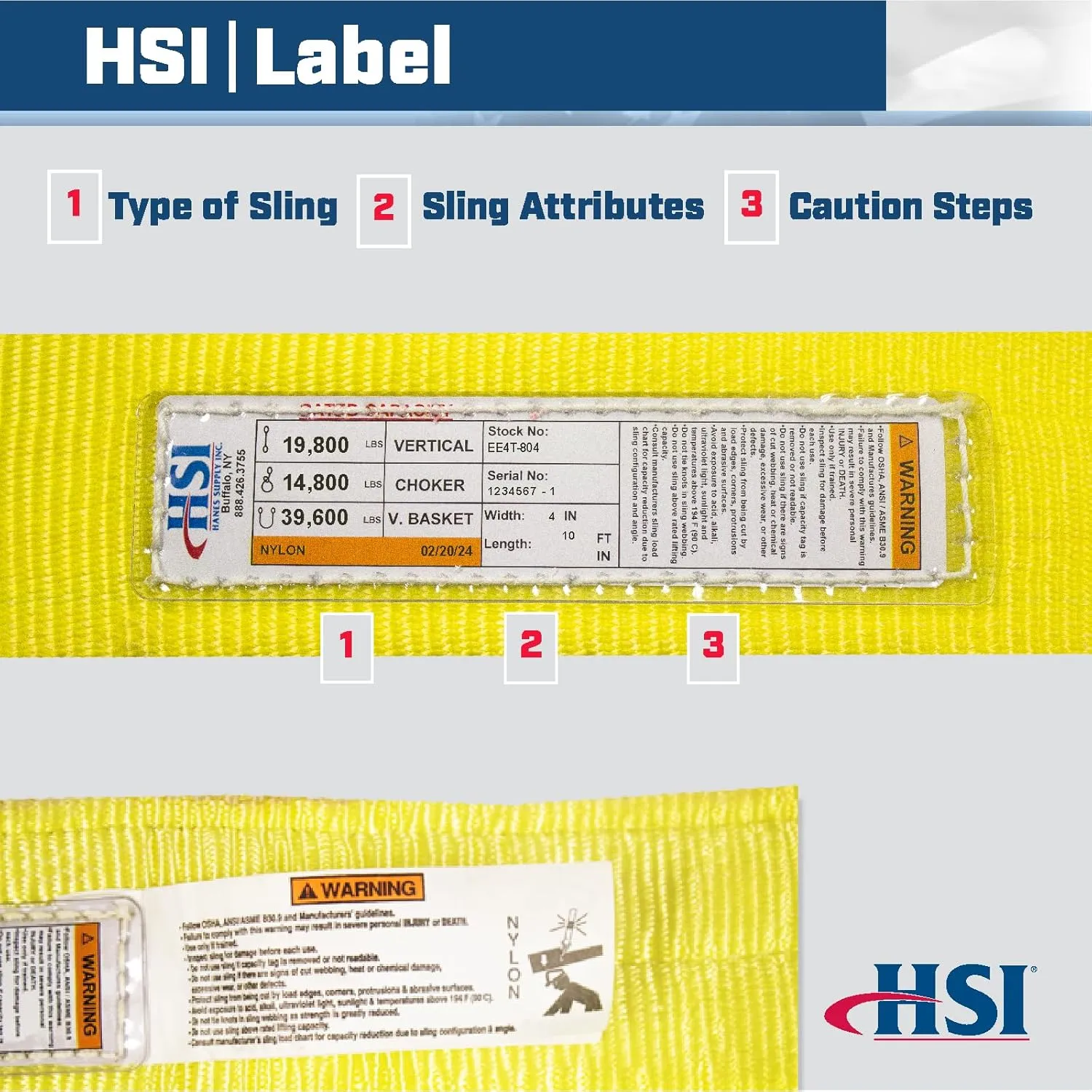 Four Ply 4" x 10' Twisted Eye-to-Eye Nylon Type 4 Sling | EE4T-804 | 16" Eye Length | 19,800 Lb. Vertical Capacity | Hanes Supply (HSI) Heavy Duty Rigging Equipment for Lifting and Towing