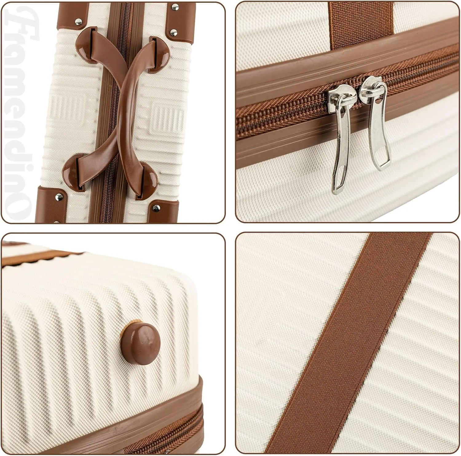 Framendino, Portable Hard Shell Cosmetic Suitcase Makeup Travel Case Beige