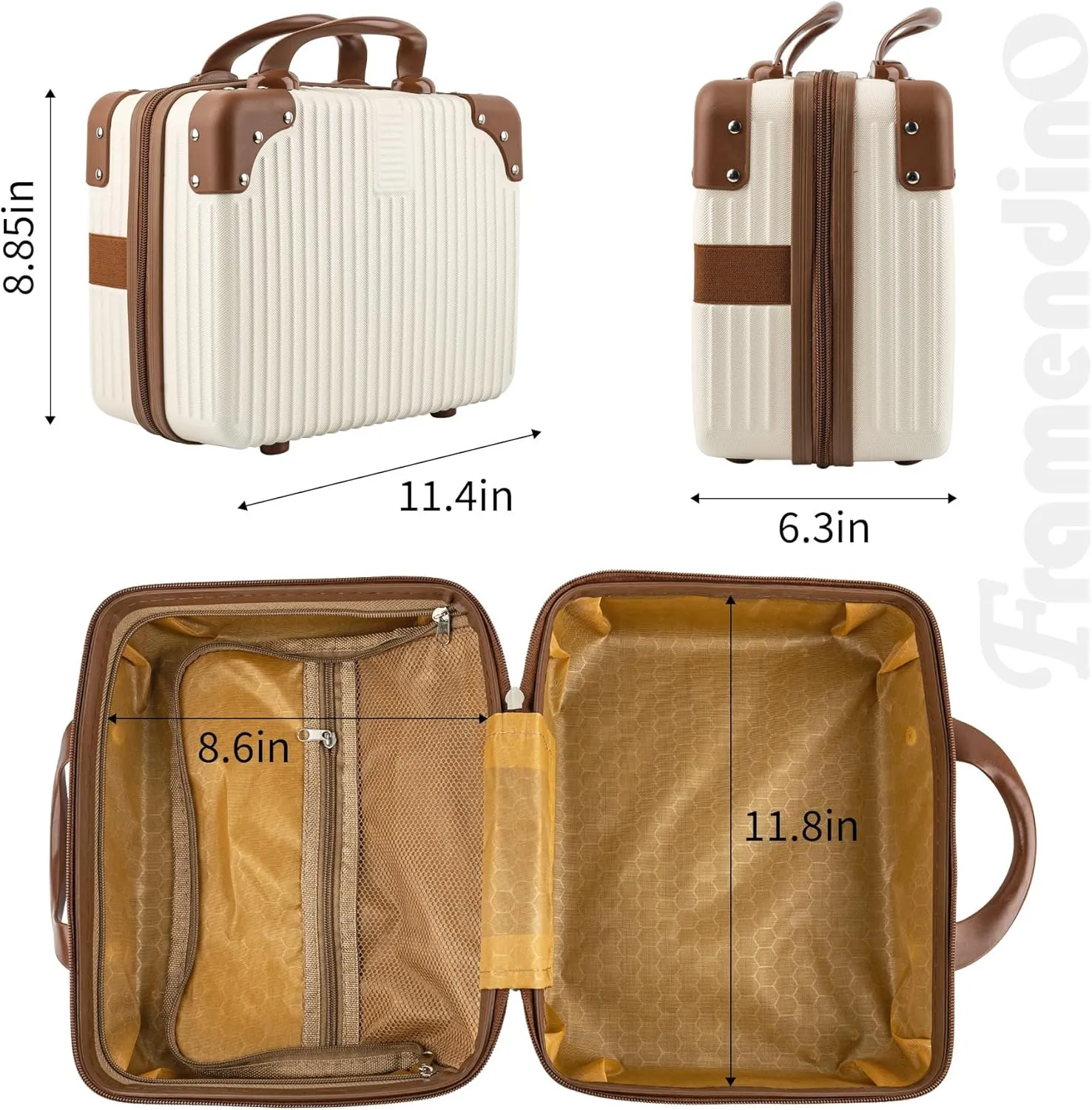 Framendino, Portable Hard Shell Cosmetic Suitcase Makeup Travel Case Beige