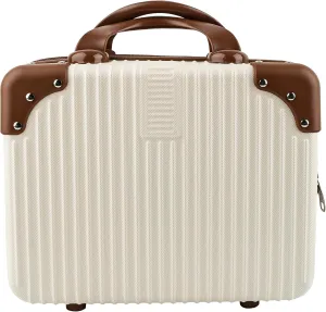 Framendino, Portable Hard Shell Cosmetic Suitcase Makeup Travel Case Beige