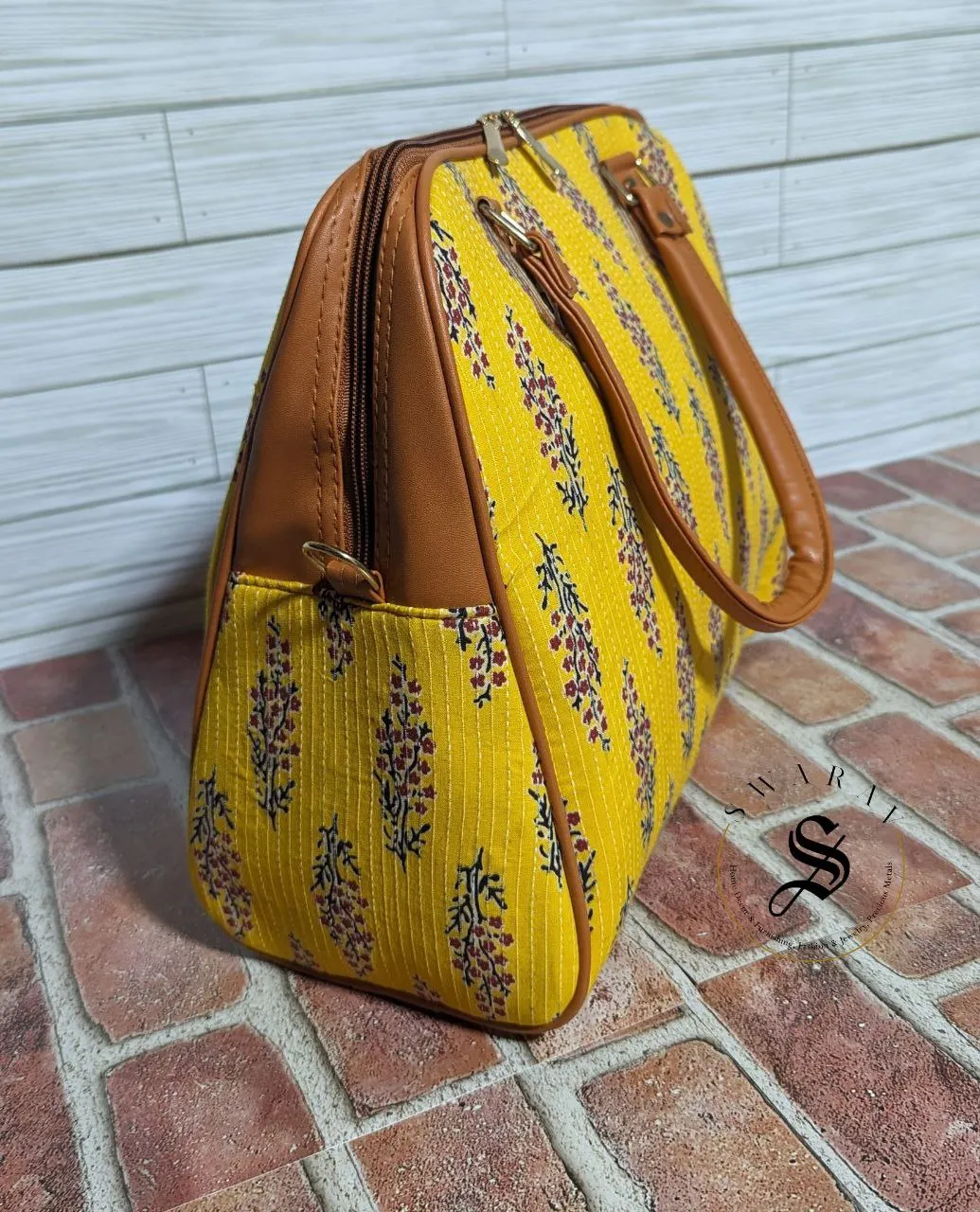 FREE SHIPPING 🚚 Women's Jaipur Block print Fabric classic Big Tote Bag - Yellow