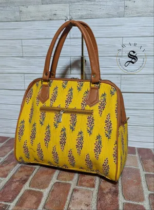 FREE SHIPPING 🚚 Women's Jaipur Block print Fabric classic Big Tote Bag - Yellow
