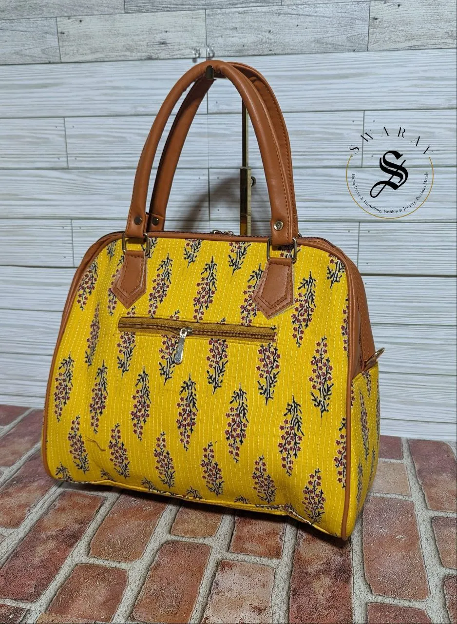FREE SHIPPING 🚚 Women's Jaipur Block print Fabric classic Big Tote Bag - Yellow