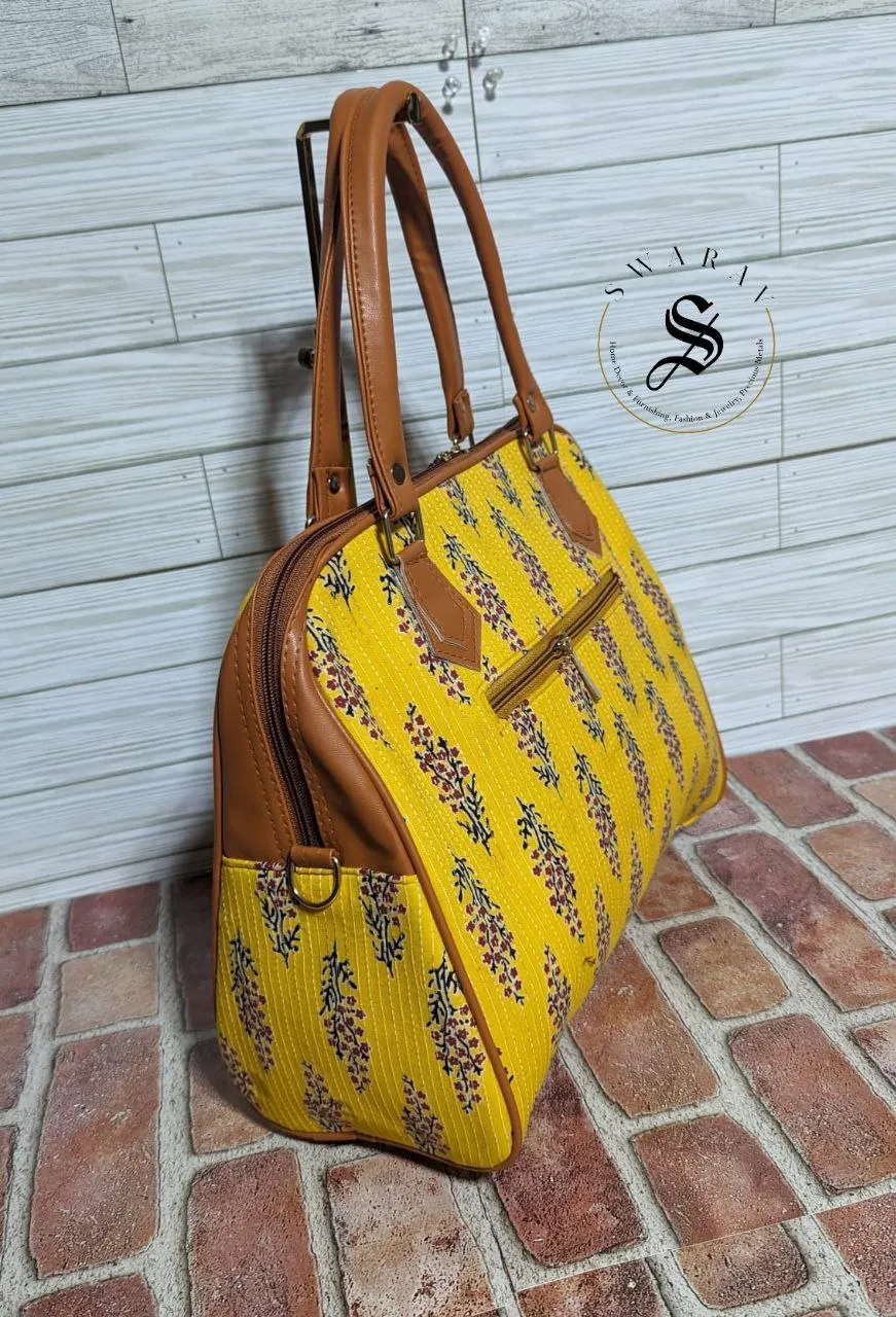FREE SHIPPING 🚚 Women's Jaipur Block print Fabric classic Big Tote Bag - Yellow