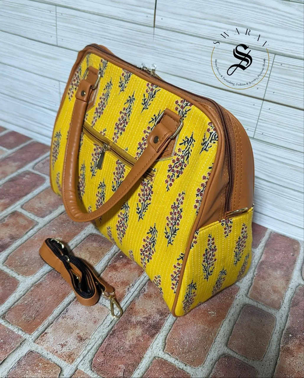 FREE SHIPPING 🚚 Women's Jaipur Block print Fabric classic Big Tote Bag - Yellow