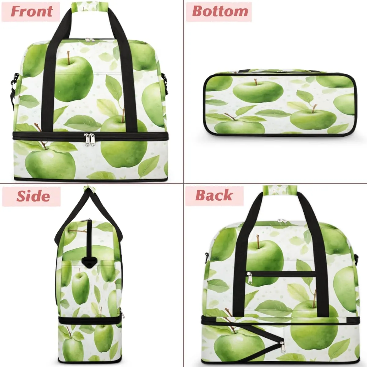 Fresh Apples Foldable Travel Duffel Bag Overnight Weekender Bag with Shoes Compartment Sports Gym Bag for Men Women