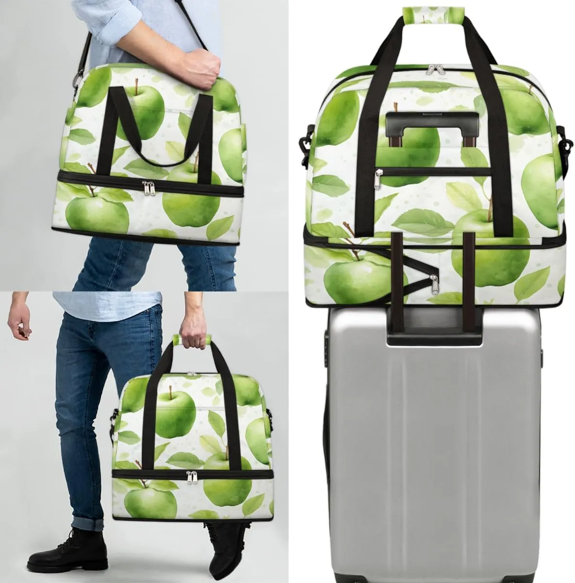 Fresh Apples Foldable Travel Duffel Bag Overnight Weekender Bag with Shoes Compartment Sports Gym Bag for Men Women