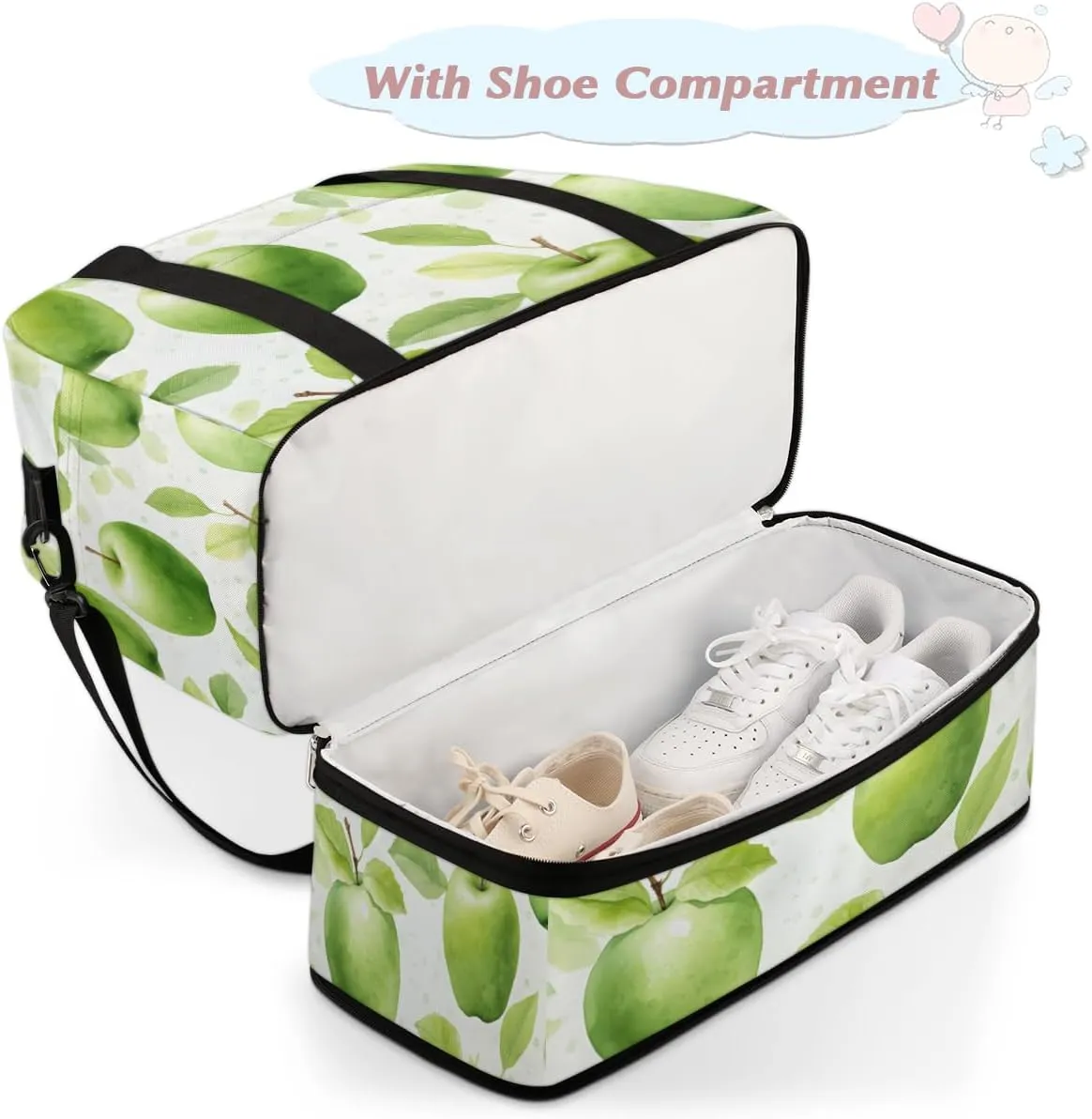 Fresh Apples Foldable Travel Duffel Bag Overnight Weekender Bag with Shoes Compartment Sports Gym Bag for Men Women