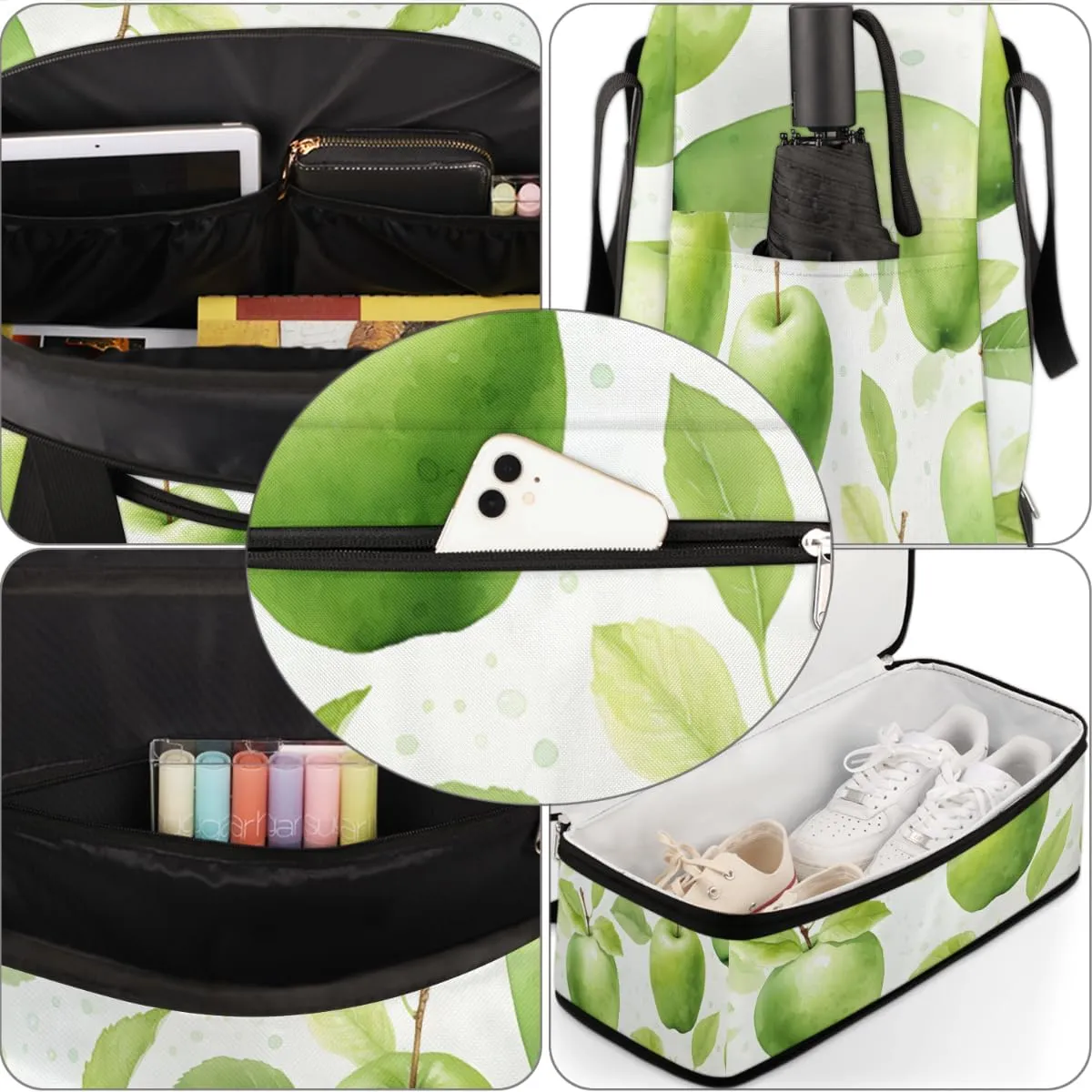 Fresh Apples Foldable Travel Duffel Bag Overnight Weekender Bag with Shoes Compartment Sports Gym Bag for Men Women