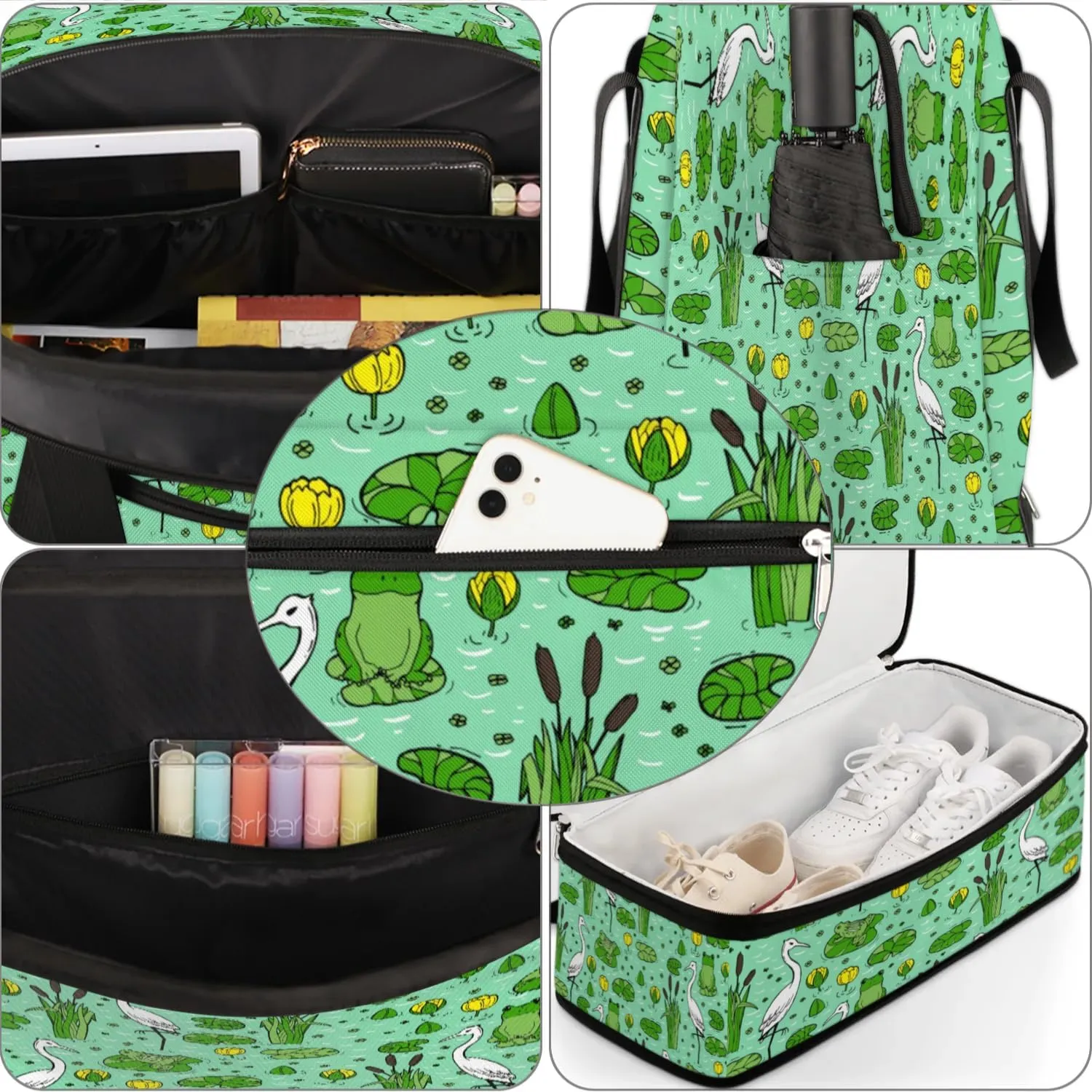 Frog Crane Sports Gym Bag with Shoes Compartment Foldable Travel Duffel Bag Dry Wet Separated Sports Tote Workout Weekender Overnight Bag for Women Yoga Dance Work Training Handbag