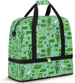 Frog Crane Sports Gym Bag with Shoes Compartment Foldable Travel Duffel Bag Dry Wet Separated Sports Tote Workout Weekender Overnight Bag for Women Yoga Dance Work Training Handbag