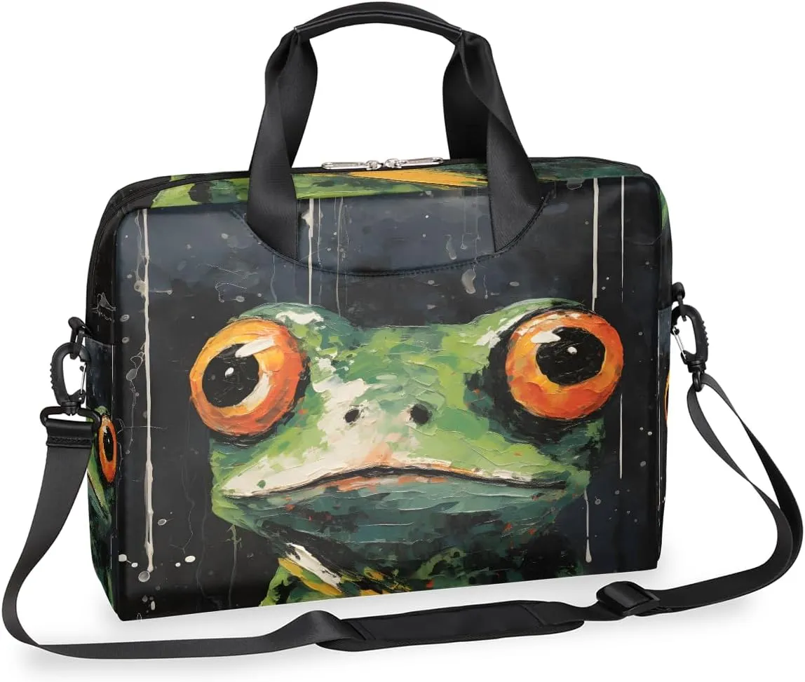 Frog Painting Laptop Bag Carrying Case 15.6 Inch Laptop Briefcase Messenger Shoulder Bag for Tablet Computer Bag for Travle Business Men Women