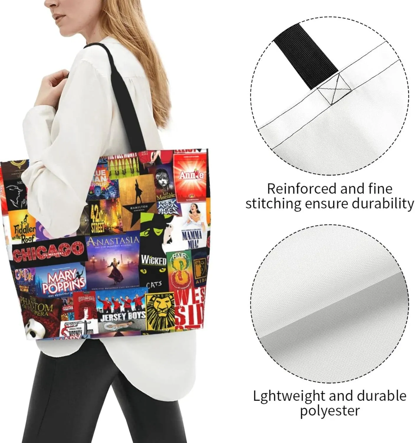 Ftuiylu broadway Tote Bag Women Kitchen Reusable Grocery Bags Shopping Bag Beach Bags Shoulder Bag
