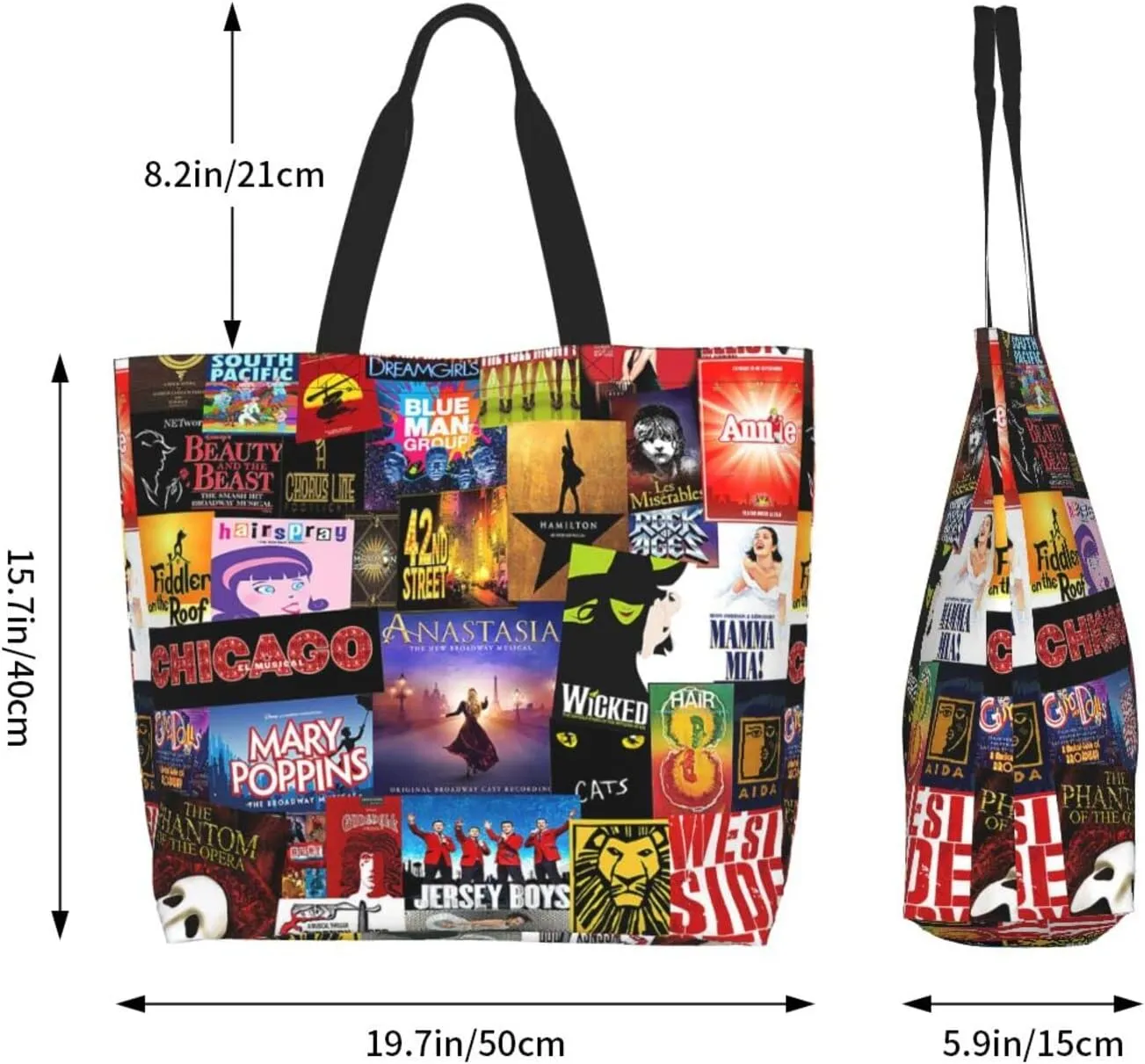 Ftuiylu broadway Tote Bag Women Kitchen Reusable Grocery Bags Shopping Bag Beach Bags Shoulder Bag