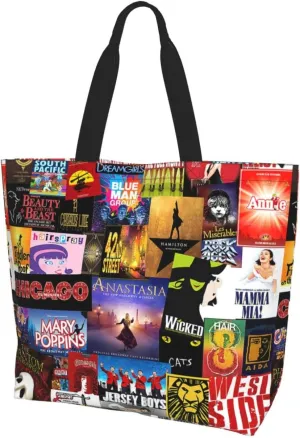 Ftuiylu broadway Tote Bag Women Kitchen Reusable Grocery Bags Shopping Bag Beach Bags Shoulder Bag
