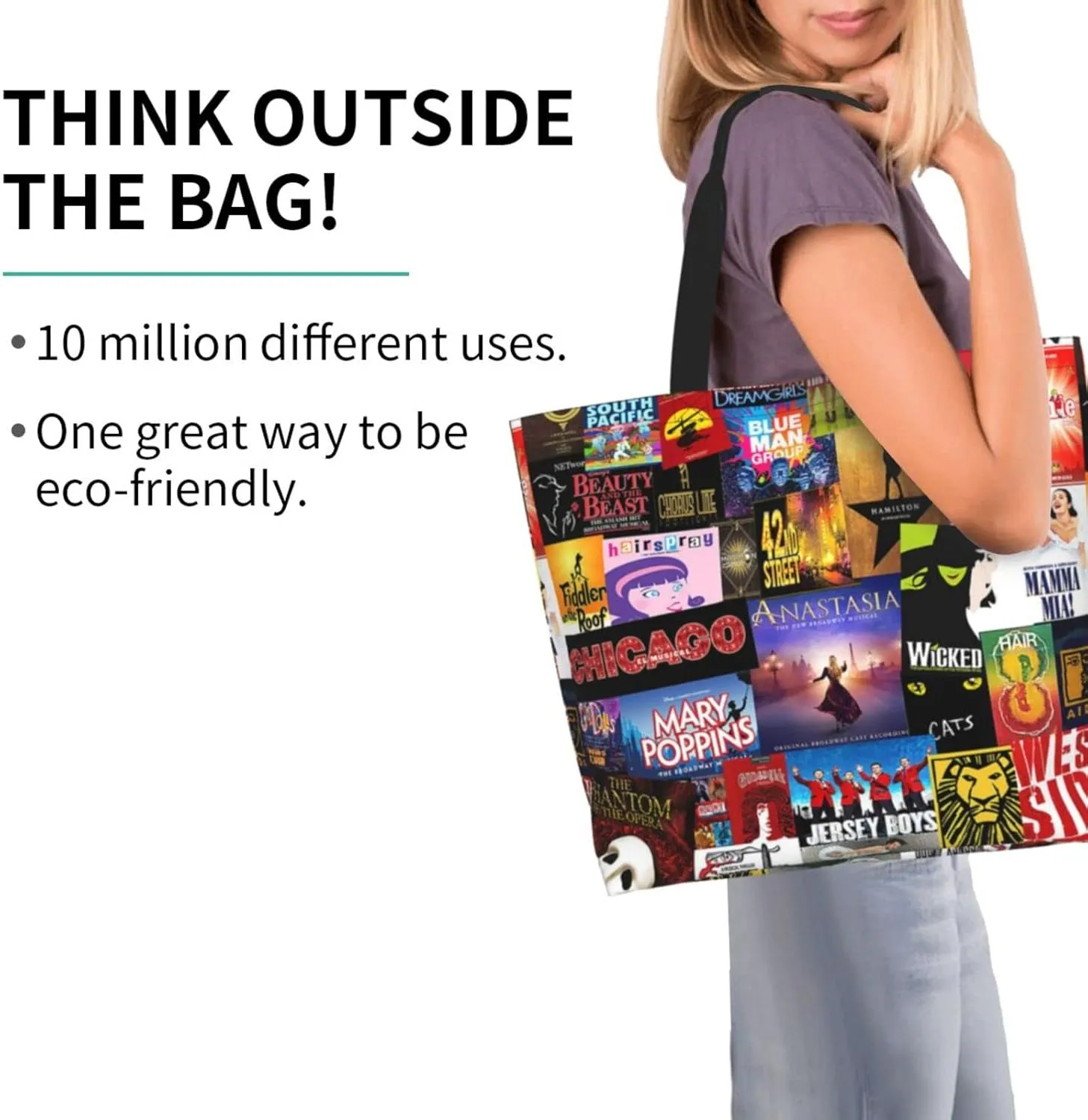 Ftuiylu broadway Tote Bag Women Kitchen Reusable Grocery Bags Shopping Bag Beach Bags Shoulder Bag